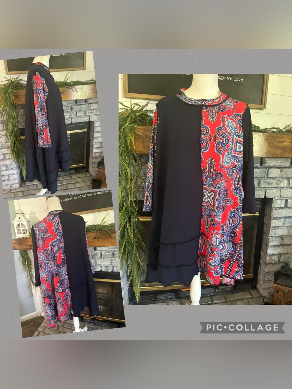 Navy & Red Paisley top